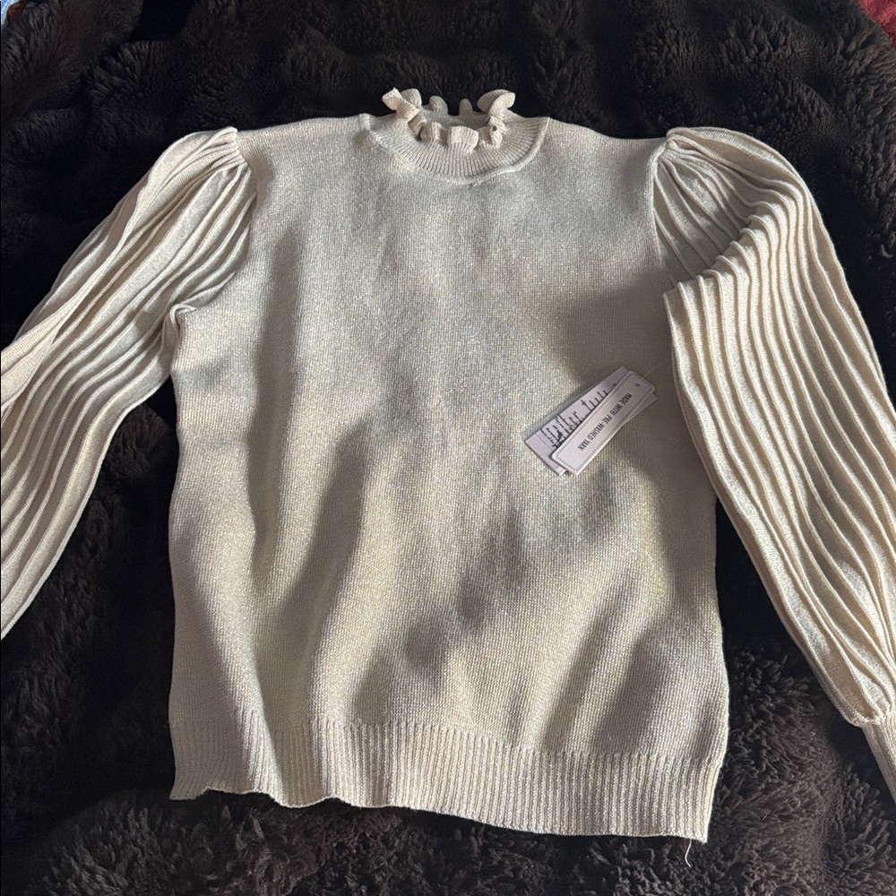 Nanette Lepore Cream Sweater with Ruffled Neckline